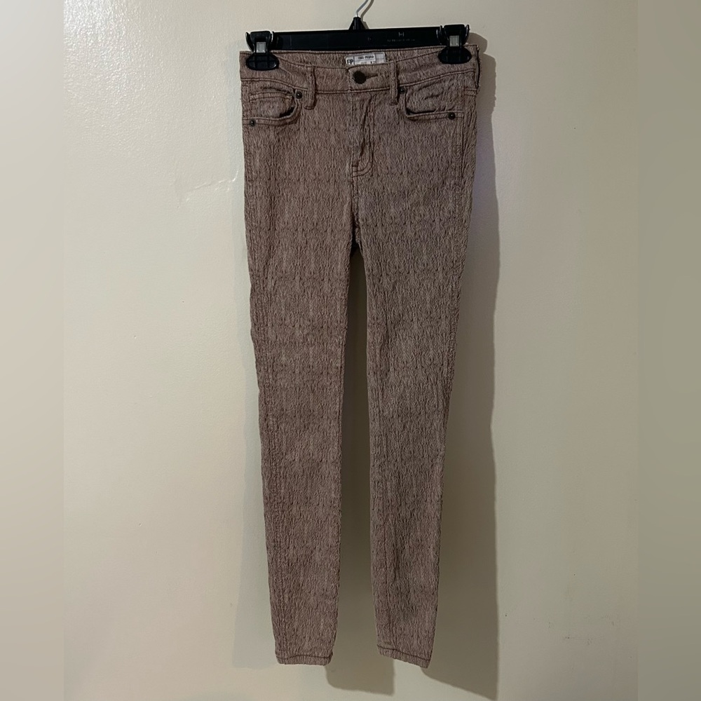 Free People Pants Size 24 Brown Beige‎ Textured Jacquard Jeggings Peyton Skinny